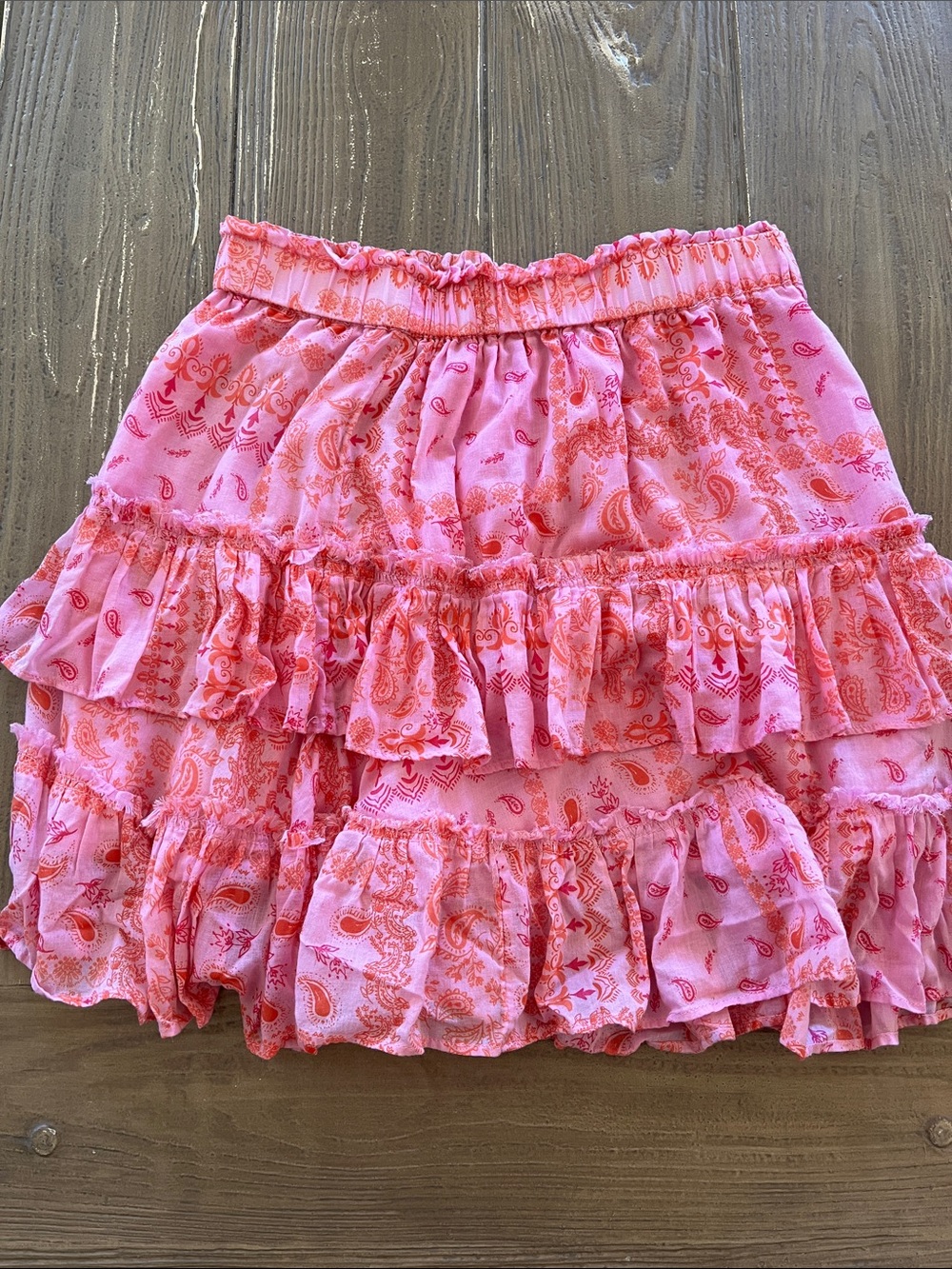 Free People Ruffled Pink Paisley Tiered Skirt